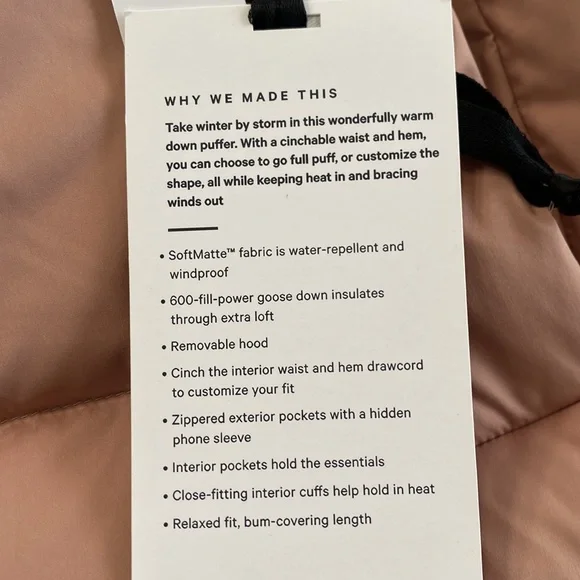 ❤️ Lululemon Wunder Puff Jacket in Pink Clay Size 2 NWT - Picture 10 of 11